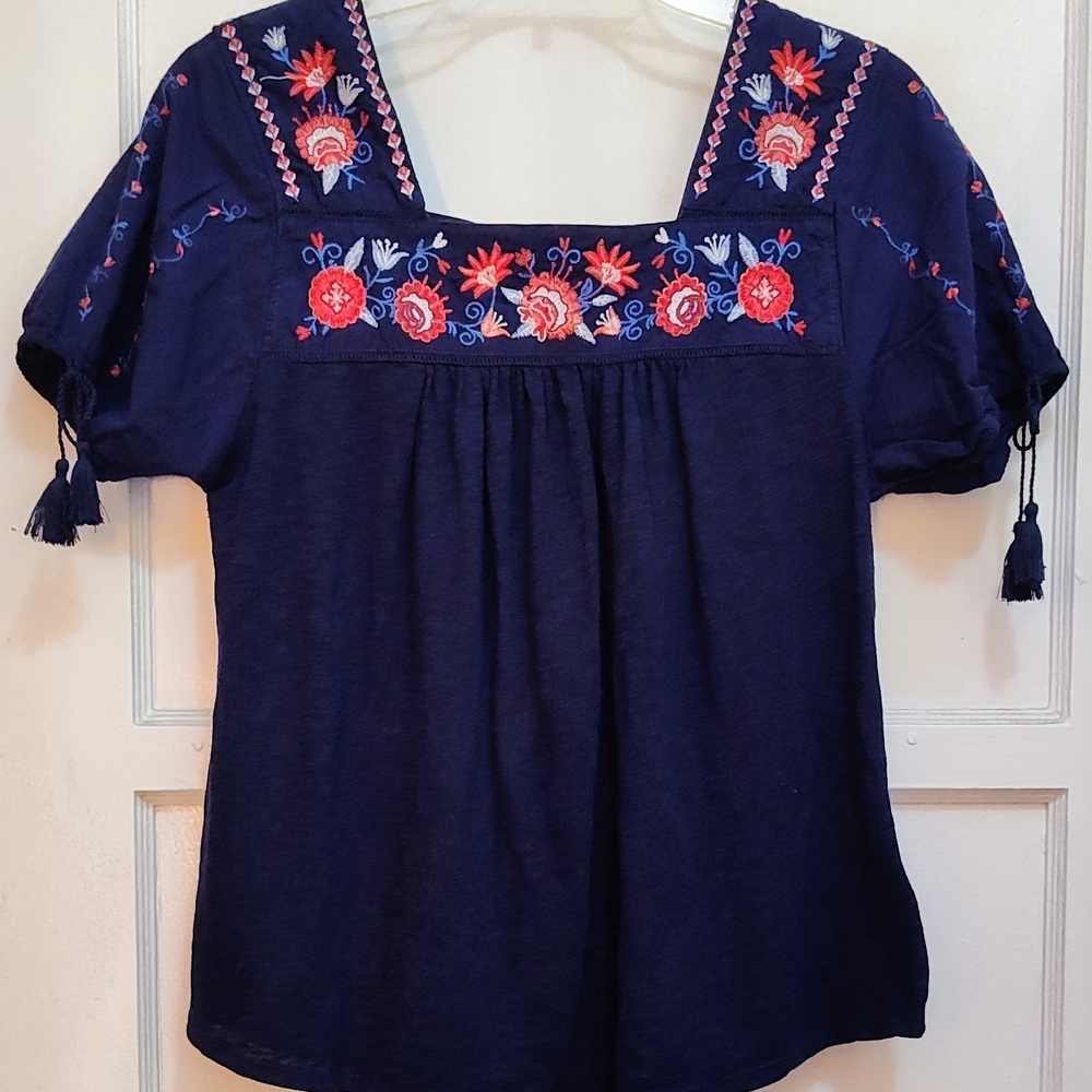 Embroidered Navy Blue Women's Top